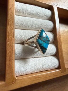 Turquoise Diamond-Shaped Sterling Ring - Blue